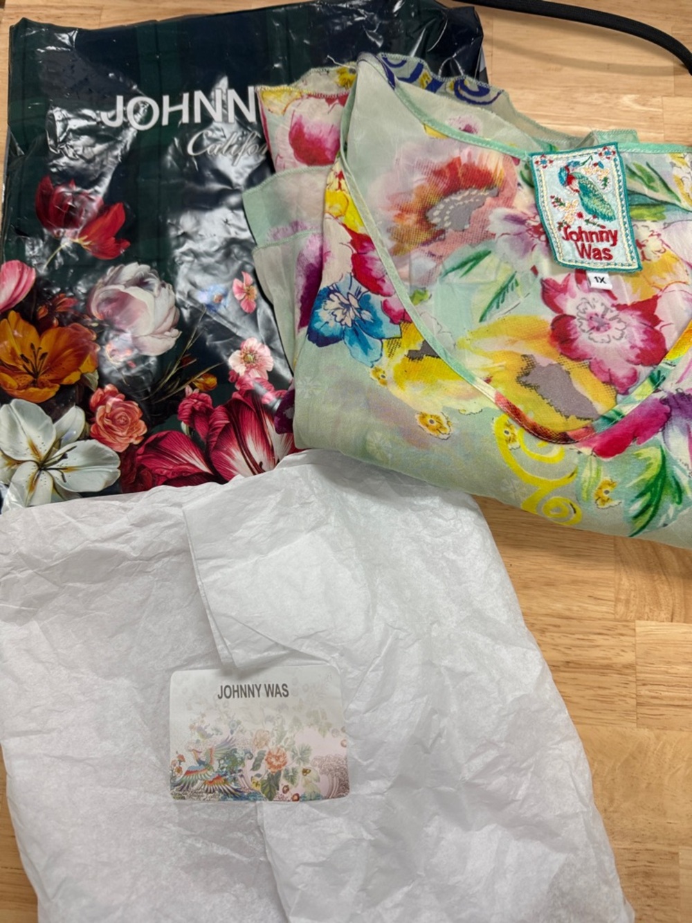 Johnny Was Floral Watercolor Sheer Top in Mint, Pink, Yellow, Blue - Picture 9 of 9